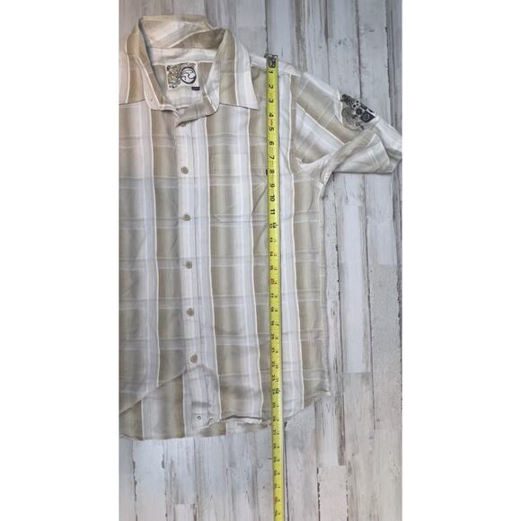 Ocean Current Mens Short Sleeve Large Surfing Plaid Button Up Tan - Picture 10 of 10